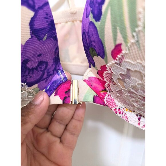 NWT CACIQUE Floral Lace Push-Up Bra Strappy Back Design Beige Multi-Color Adjust - Picture 5 of 8